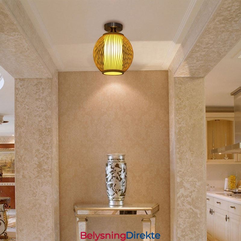 Unik, Halvinnfelt, Kreativ, Rund Bambus Taklampe For Verandabelysning