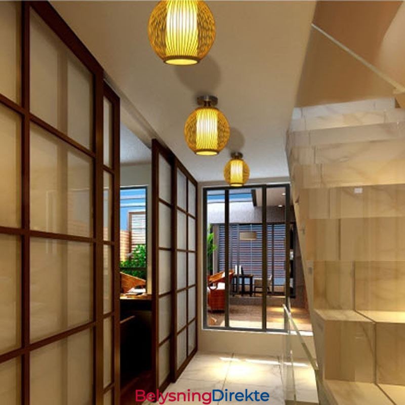 Unik, Halvinnfelt, Kreativ, Rund Bambus Taklampe For Verandabelysning