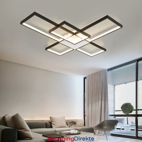 Minimalistisk Innfelt Taklampe Med Fem Firkanter, Trinnløs Dimbar Med Fjernkontroll, 92 W