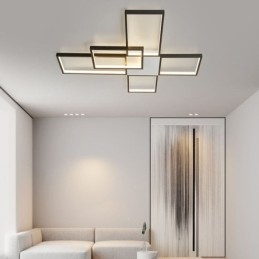 Minimalistisk Innfelt Taklampe Med Fem Firkanter, Trinnløs Dimbar Med Fjernkontroll, 92 W