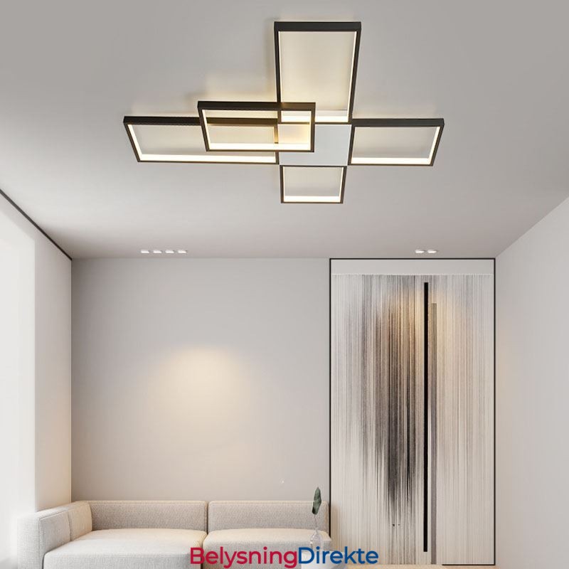 Minimalistisk Innfelt Taklampe Med Fem Firkanter, Trinnløs Dimbar Med Fjernkontroll, 92 W