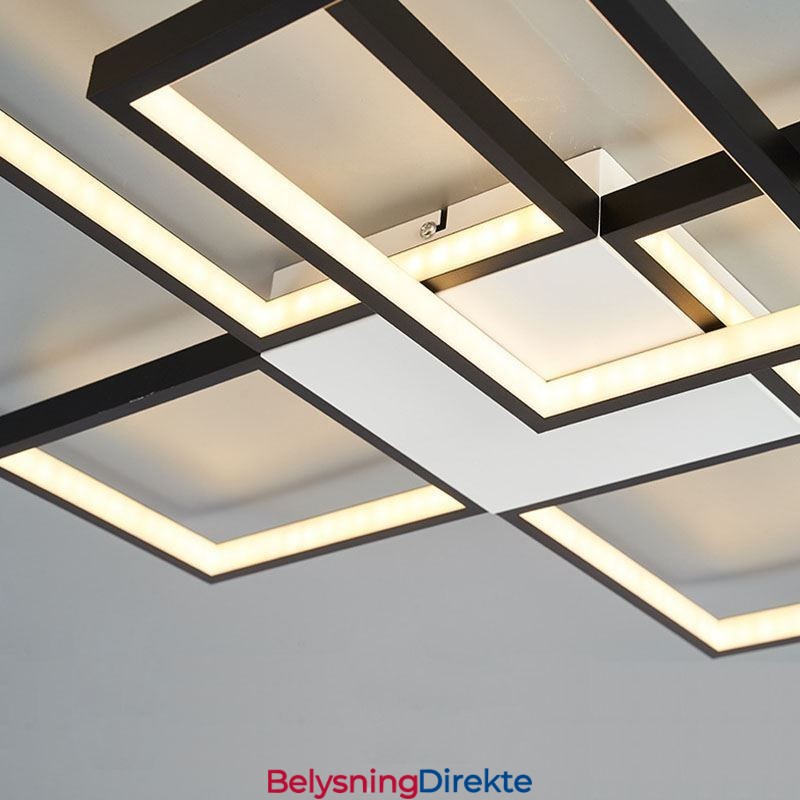 Minimalistisk Innfelt Taklampe Med Fem Firkanter, Trinnløs Dimbar Med Fjernkontroll, 92 W