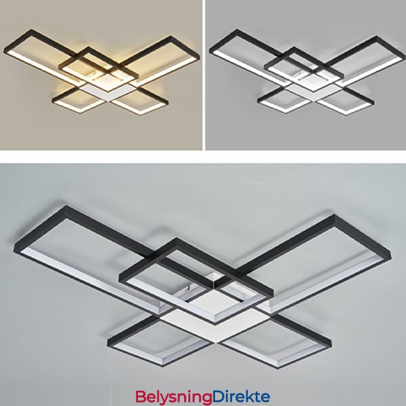 Minimalistisk Innfelt Taklampe Med Fem Firkanter, Trinnløs Dimbar Med Fjernkontroll, 92 W