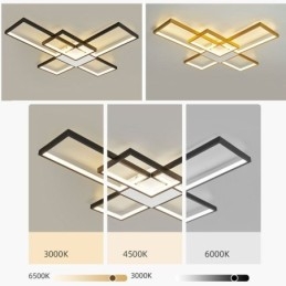 Minimalistisk Innfelt Taklampe Med Fem Firkanter, Trinnløs Dimbar Med Fjernkontroll, 92 W