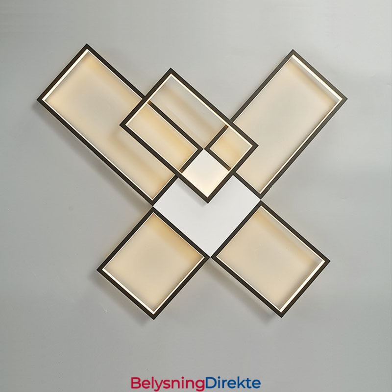 Minimalistisk Innfelt Taklampe Med Fem Firkanter, Trinnløs Dimbar Med Fjernkontroll, 92 W