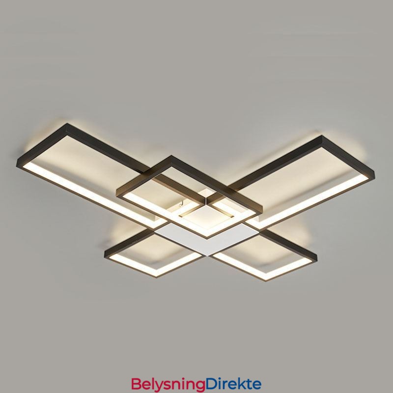 Minimalistisk Innfelt Taklampe Med Fem Firkanter, Trinnløs Dimbar Med Fjernkontroll, 92 W