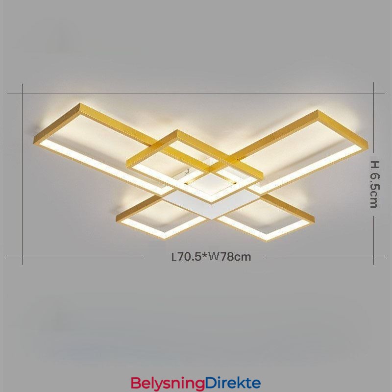 Minimalistisk Innfelt Taklampe Med Fem Firkanter, Trinnløs Dimbar Med Fjernkontroll, 92 W