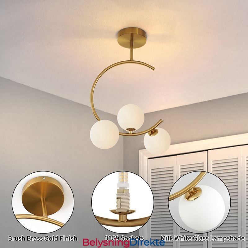 Moderne Og Enkel, Innfelt Taklampe Med Tre Hoder I Melkehvit Glass, G9 5W