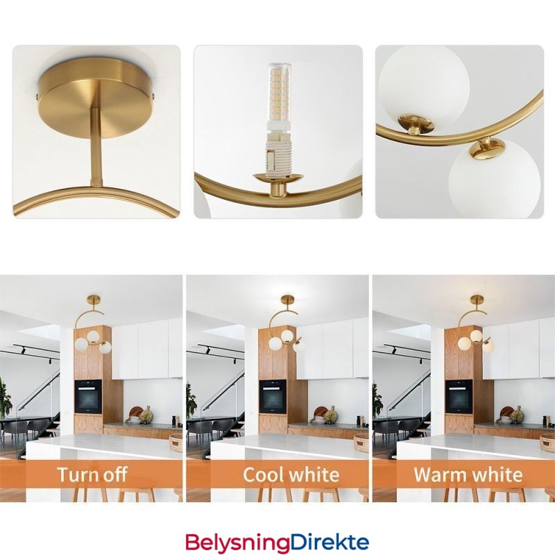 Moderne Og Enkel, Innfelt Taklampe Med Tre Hoder I Melkehvit Glass, G9 5W