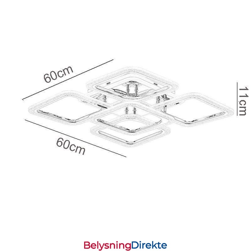 Innfelt Krom Akryl Firkantet Taklampe Med 5 Lys