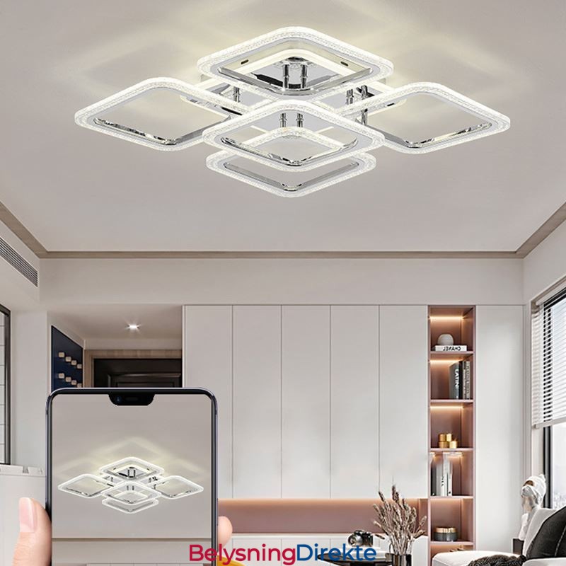 Innfelt Krom Akryl Firkantet Taklampe Med 5 Lys