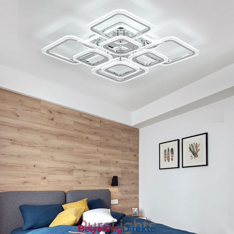 Innfelt Akryl Firkantet Taklampe I Krom, 8 Lys