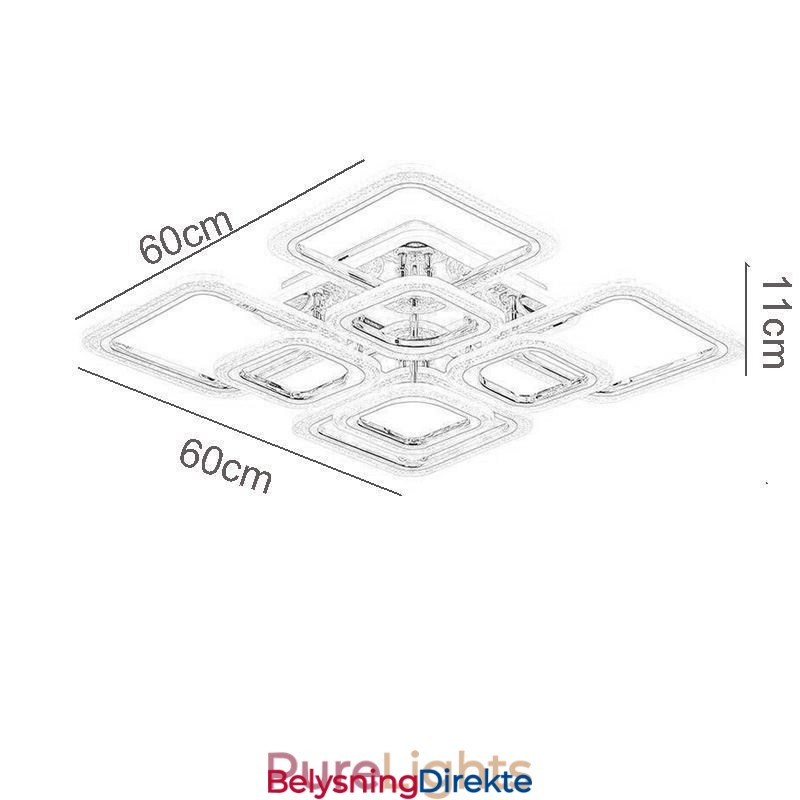 Innfelt Akryl Firkantet Taklampe I Krom, 8 Lys