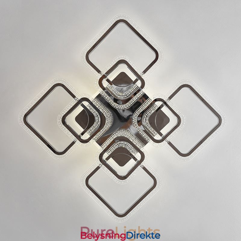 Innfelt Akryl Firkantet Taklampe I Krom, 8 Lys