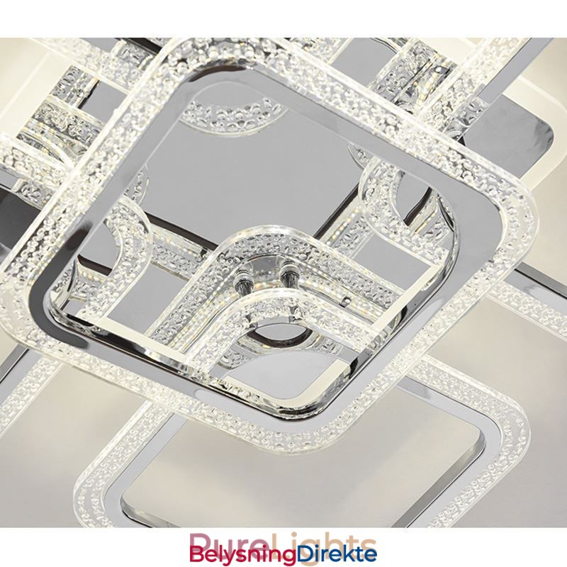 Innfelt Akryl Firkantet Taklampe I Krom, 8 Lys