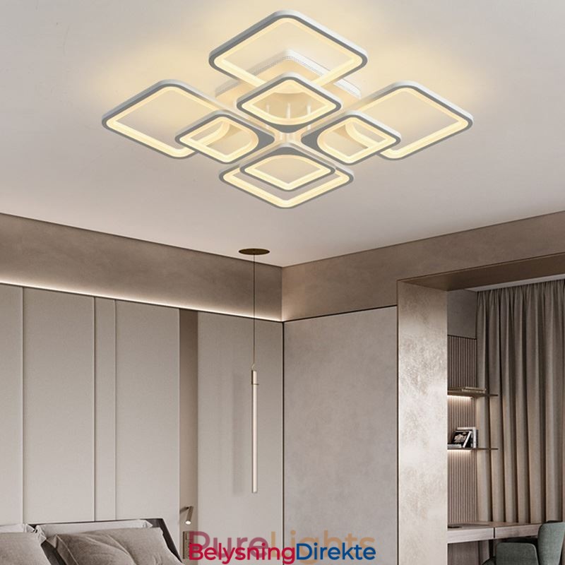 Innfelt Hvit Akryl Firkantet Taklampe Med 5 Lys Og 8 Lys