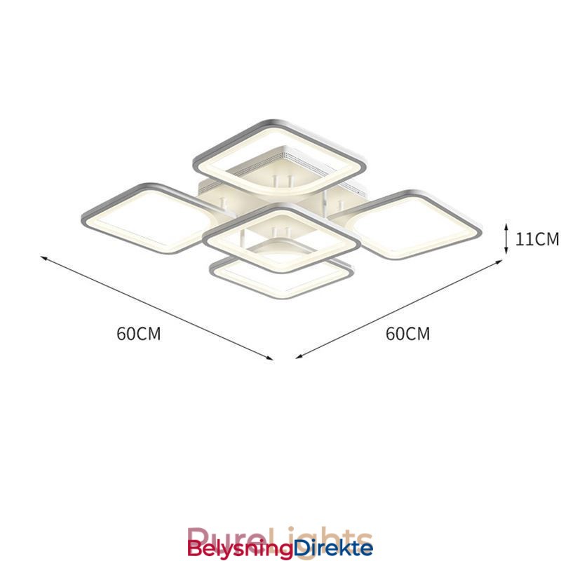 Innfelt Hvit Akryl Firkantet Taklampe Med 5 Lys Og 8 Lys