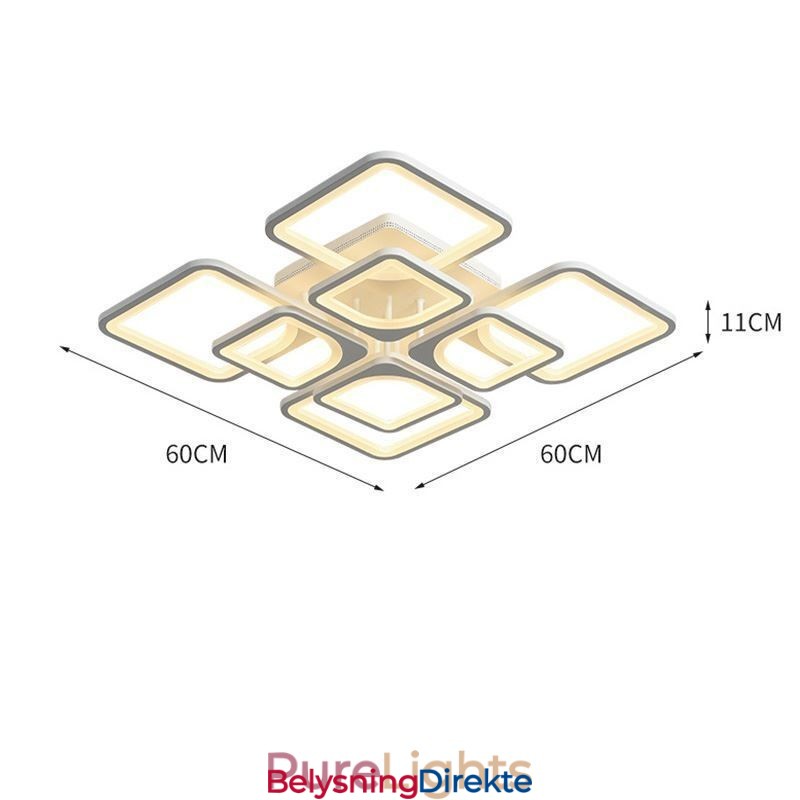 Innfelt Hvit Akryl Firkantet Taklampe Med 5 Lys Og 8 Lys