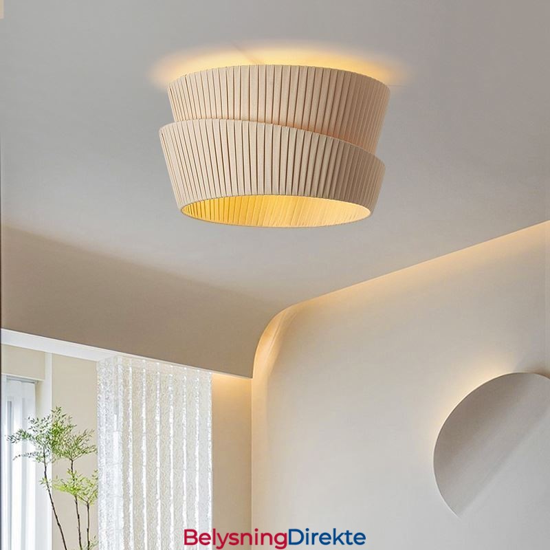 Wabi Sabi Innfelt Taklampe I Fransk Kremfarget Stil Med Dobbelt Stoffskjerm