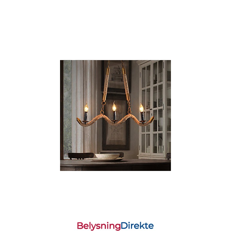 Lysekrone I Hamp Vintage Anheng Smijerns Bølgeformet Hamptaulysekrone