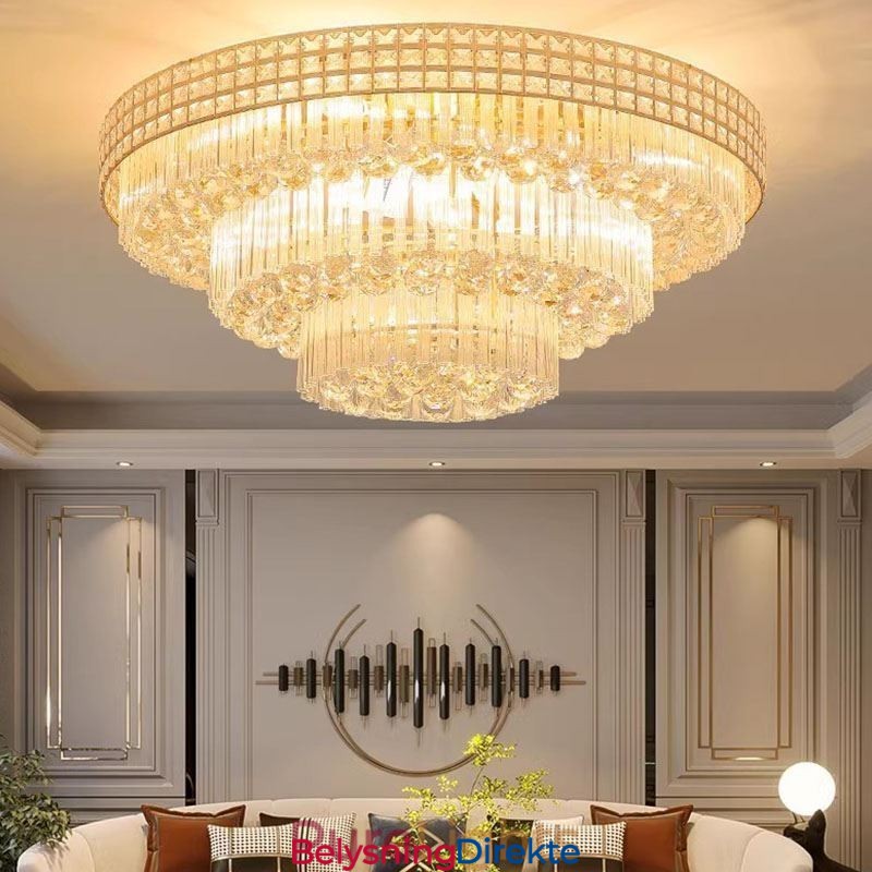 Rund Krystalltaklampe Med Fjernkontroll, Innfelt, 80 Cm