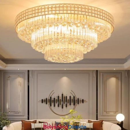 Rund Krystalltaklampe Med Fjernkontroll, Innfelt, 80 Cm