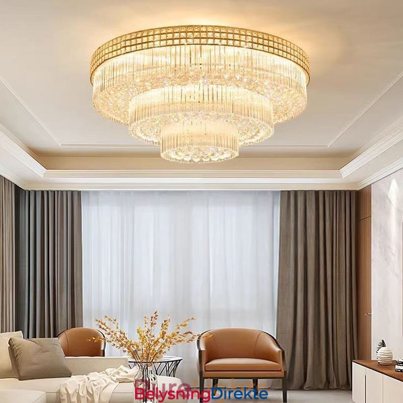 Rund Krystalltaklampe Med Fjernkontroll, Innfelt, 80 Cm