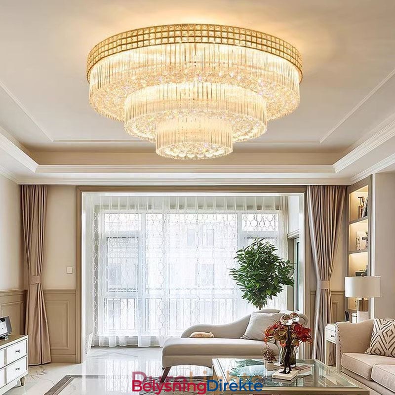 Rund Krystalltaklampe Med Fjernkontroll, Innfelt, 80 Cm