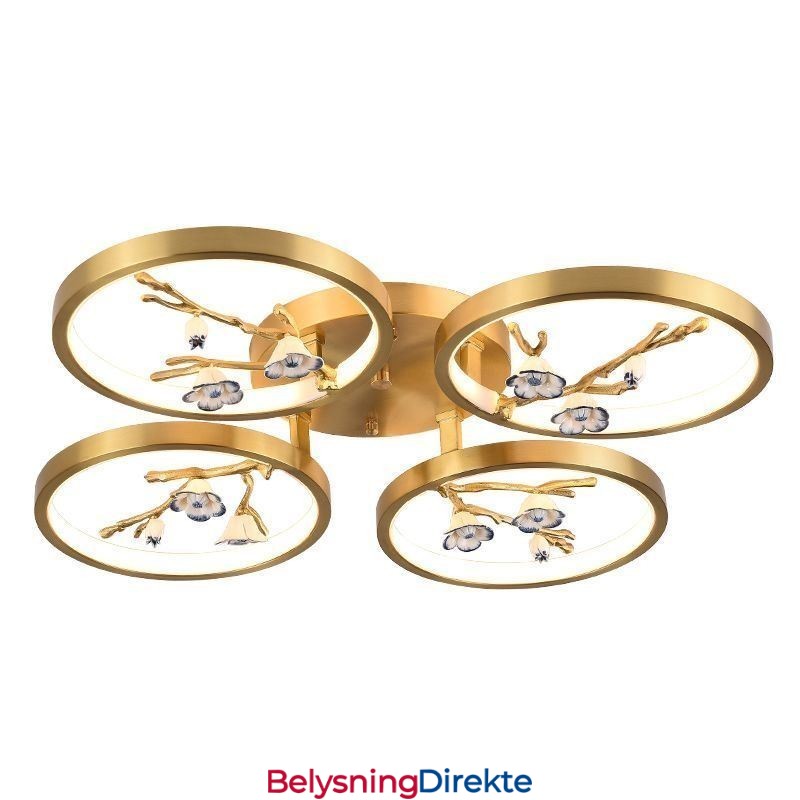 Innfelt Taklampe I Kobber Med Kunstgren, Plommeblomst