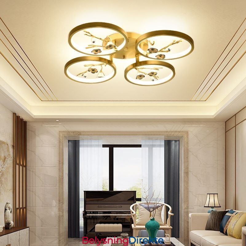 Innfelt Taklampe I Kobber Med Kunstgren, Plommeblomst