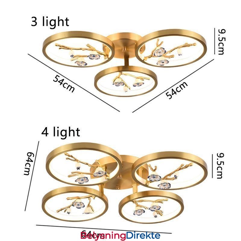 Innfelt Taklampe I Kobber Med Kunstgren, Plommeblomst
