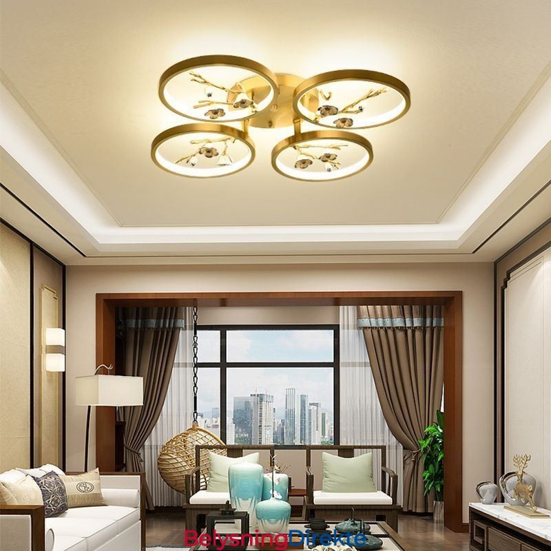 Innfelt Taklampe I Kobber Med Kunstgren, Plommeblomst