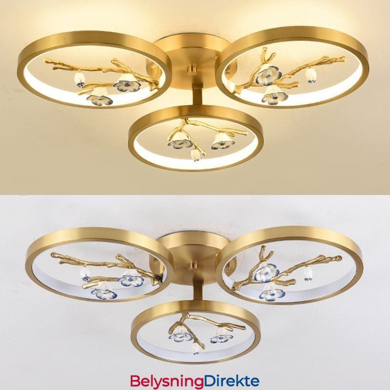 Innfelt Taklampe I Kobber Med Kunstgren, Plommeblomst