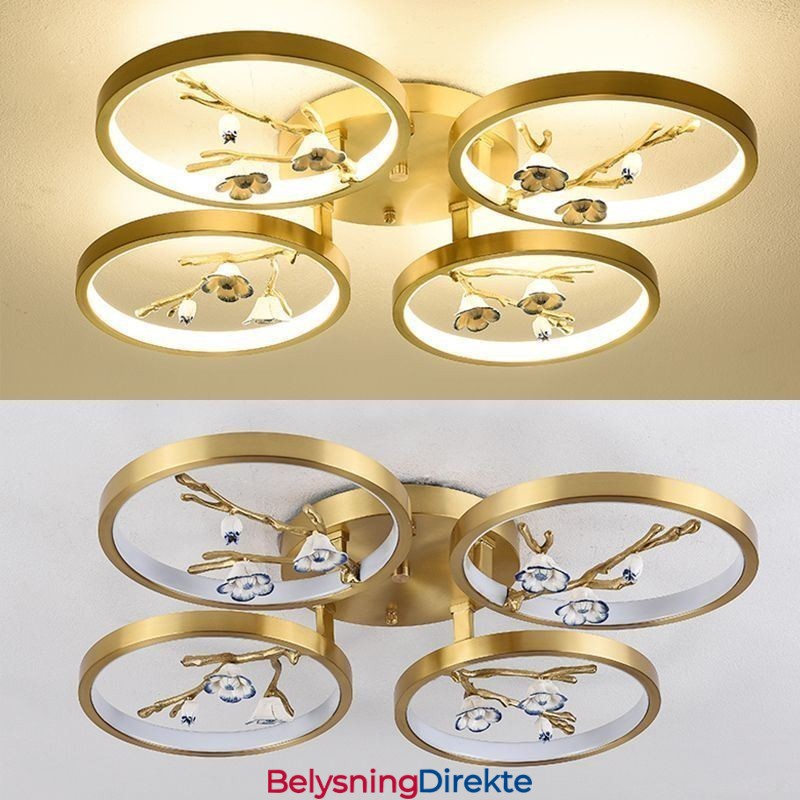 Innfelt Taklampe I Kobber Med Kunstgren, Plommeblomst