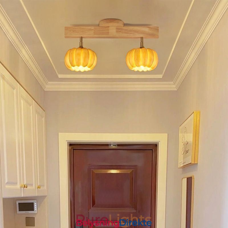 Dobbel Liten Japansk Retro Taklampe Med Gresskar Og Innfelt Tak