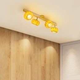 Dobbel Liten Japansk Retro Taklampe Med Gresskar Og Innfelt Tak