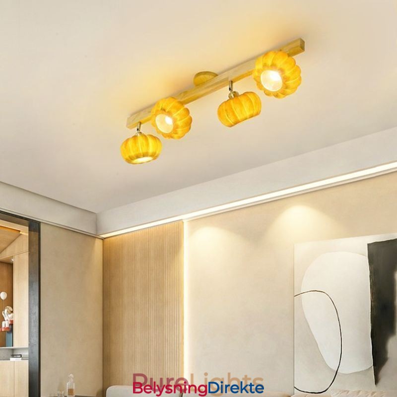 Dobbel Liten Japansk Retro Taklampe Med Gresskar Og Innfelt Tak