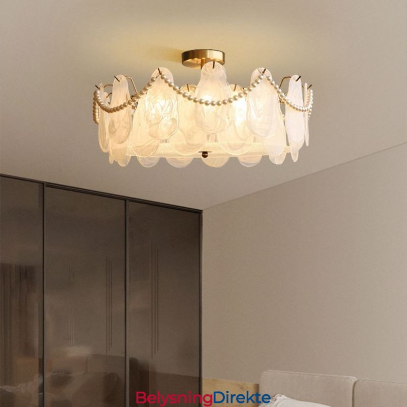 Europeisk Taklampe I Jern Elegant Taklampe I Glass