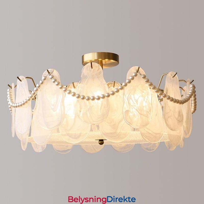 Europeisk Taklampe I Jern Elegant Taklampe I Glass