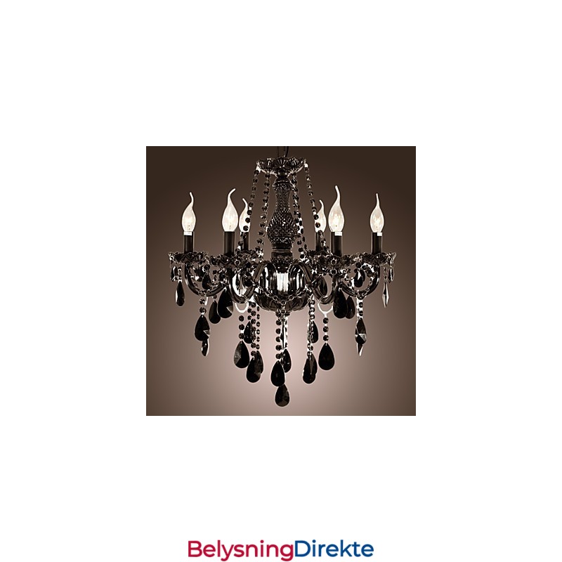 Lysekrone I Svart Krystall, Moderne, 6 Lys