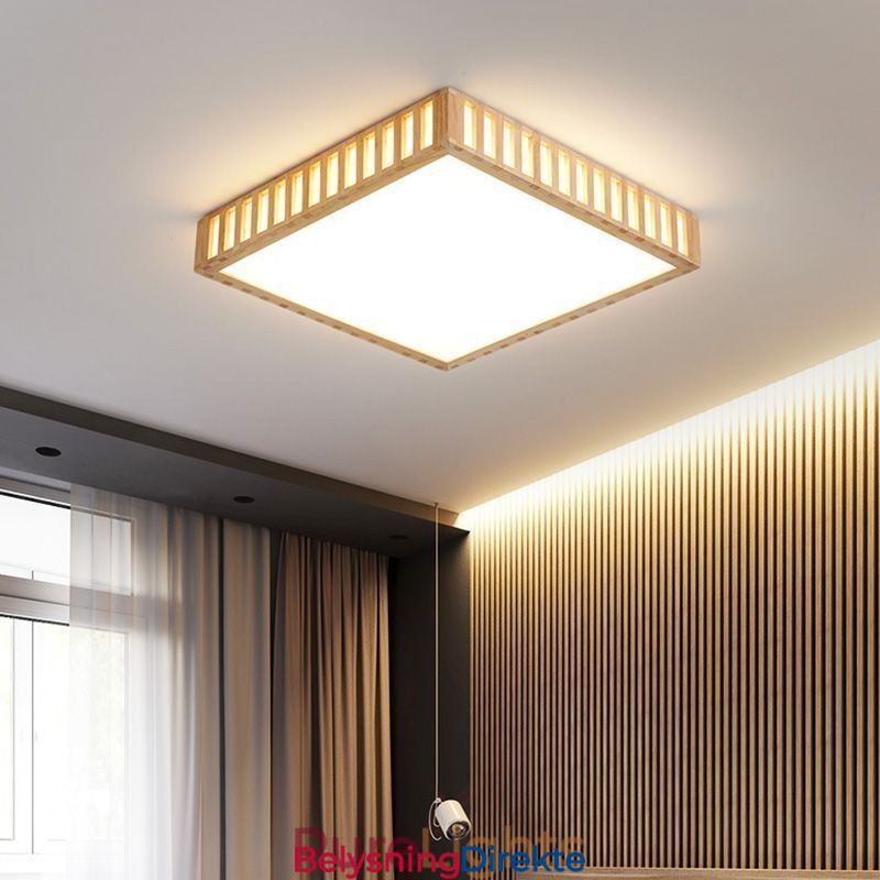 Japansk Taklampe Firkantet Taklampe I Tre