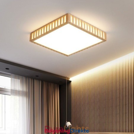 Japansk Taklampe Firkantet Taklampe I Tre