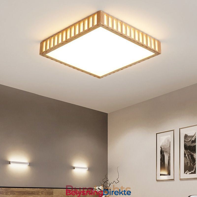 Japansk Taklampe Firkantet Taklampe I Tre