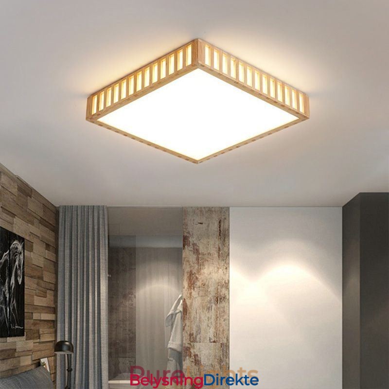 Japansk Taklampe Firkantet Taklampe I Tre