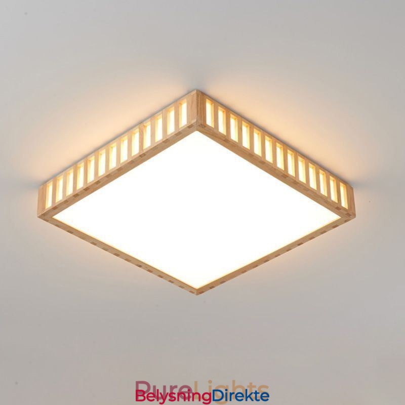 Japansk Taklampe Firkantet Taklampe I Tre