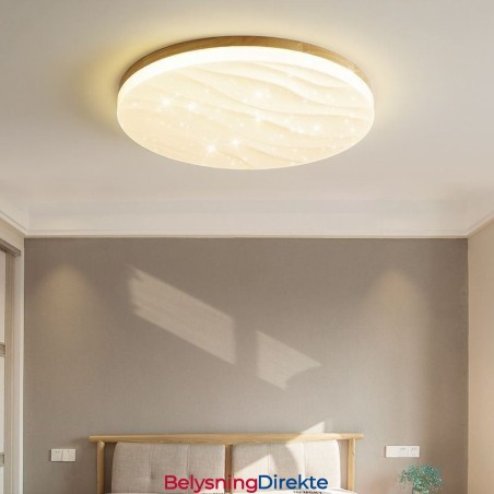 Japansk Taklampe I Tre, Rund Bølgepapp I Akryl