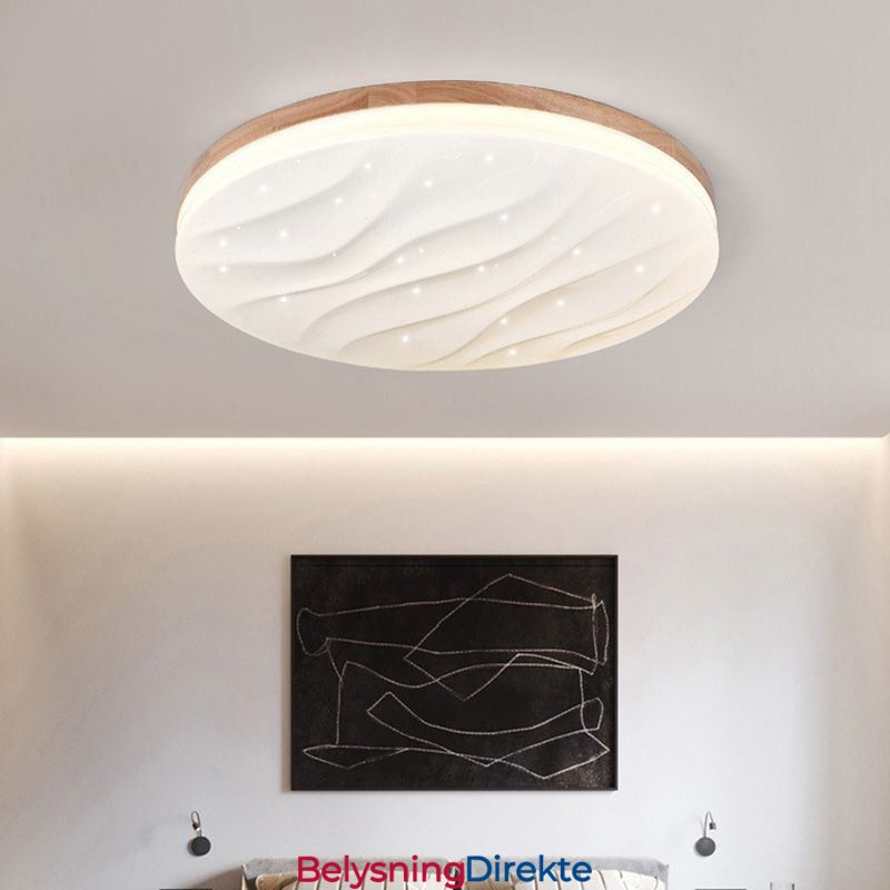 Japansk Taklampe I Tre, Rund Bølgepapp I Akryl