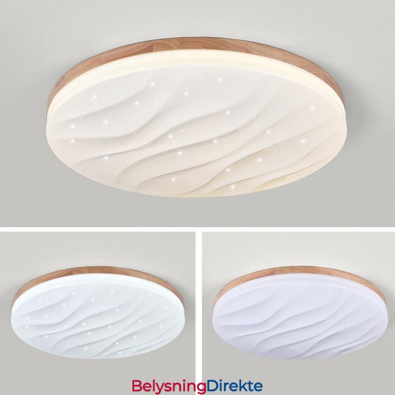 Japansk Taklampe I Tre, Rund Bølgepapp I Akryl