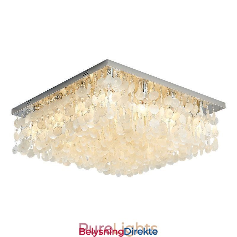 Moderne Hvit Skalllampe I Takmontering Med Innfelt Lysekrone