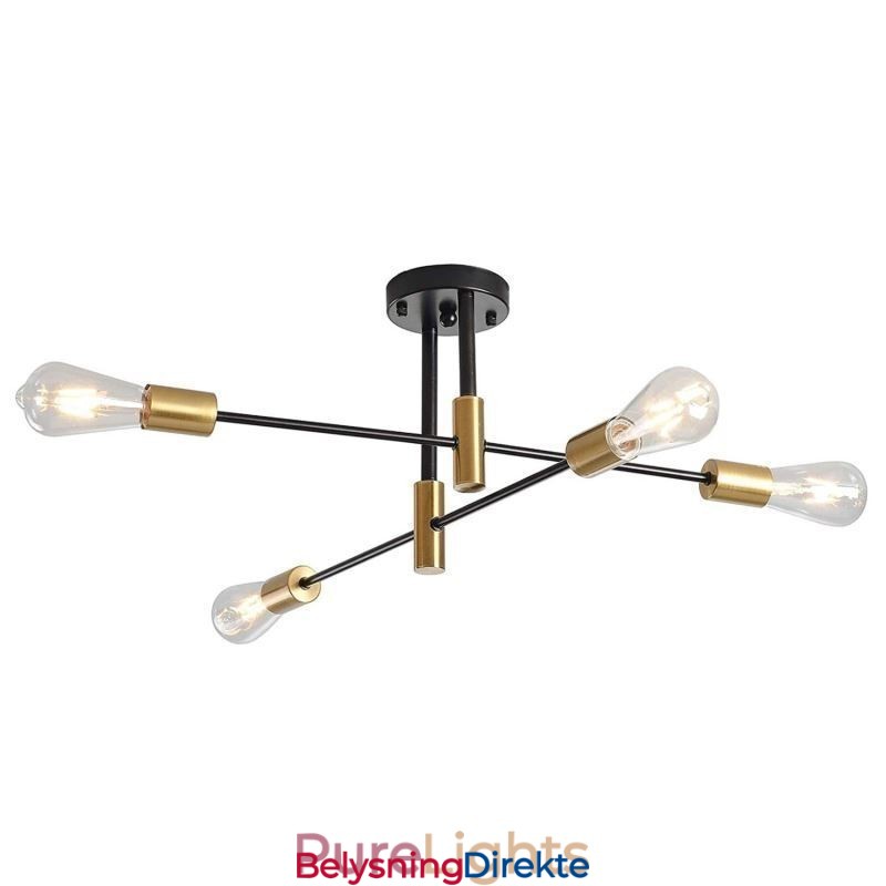 Sputnik-Lysekrone Med 4 Lys, Svart, Halvt Innfelt Taklampe Fra Midten Av Århundret
